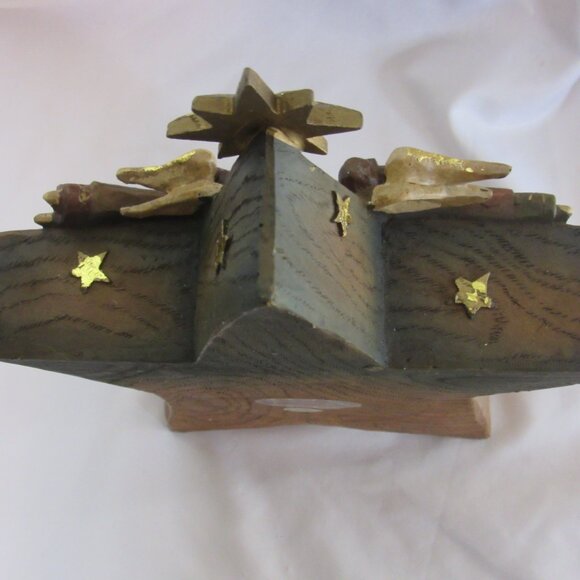 Vintage Roman Inc Nativity Scene Christmas Carved Star Baby Jesus Star Angels - Picture 5 of 11